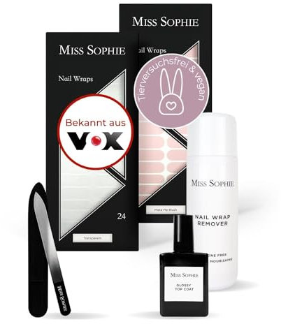 Original Miss Sophie Starterset I Selbstklebende Nagelfolien I Nagelaufkleber in Transparent & Make Me Blush I Kein Absplittern I Langer Halt I Schnelle & einfache Anwendung I Premium Nagellackfolie