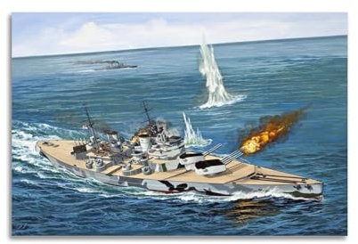 KYTIN WWII Vintage Battleship Poster 1941 HMS Prince of Wales and HMS Hood Open Fire on Bismarck and Prinz Decorative Painting Canvas 12x18inch(30x45cm)