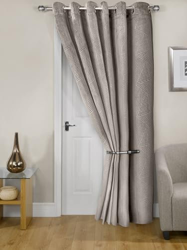 Emma Barclay Midnight - Embossed Velvet Woven Thermal Eyelet Door Curtain (Stone, Width 66 x 84Drop (168x213cm))
