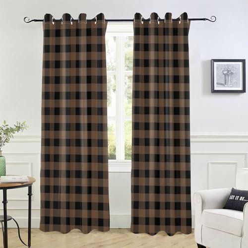 JUNZAN Lot de 2 rideaux occultants à carreaux pour chambre à coucher, salon, porte coulissante en verre, café, café, 213,4 cm, 1 panneau/2 panneaux