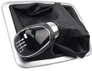 Schaltknaufmanschette Lederabdeckung Schaltknauf mit schwarzer Ledermanschette Ersatzset für Ford Focus 2 MK2 FL C-MAX MK3 MK4 MK7 Galaxy Mondeo .(5 Gang-Schwarz)