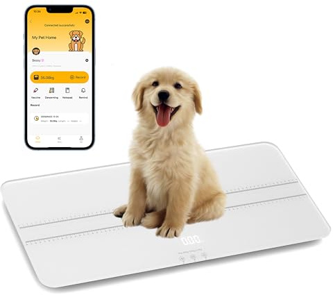unipaws Digitale Haustierwaage, max. 100 kg, Gewichtswaage für Hunde und Katzen, Babywaage mit 3 Wiegemodi, Pfund, kg, St, große LED-Plattformwaage, Genauigkeit: ± 10 g