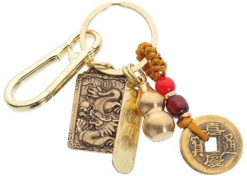 LIFKOME Chinesischer Sternzeichen-Drachen-Schlüsselanhänger Fengshui-Messing-Münzen-Schlüsselanhänger Glücks-Schlüsselanhänger Auto-Geldbörse Tasche Anhänger Für Glück Glück Langlebigkeit