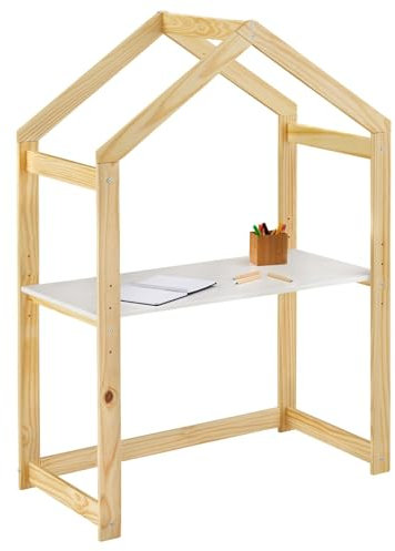 IDIMEX Kinderschreibtisch LIA Hausform weiß/Natur höhenverstellbar - Schreibtisch für Kinderzimmer, mitwachsend, individuell anpassbar, aus Kiefer