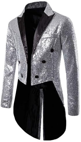 Modaworld Glitzer Sakko Herren Party Slim Fit Blazer Frack Pailletten Gold Anzugjacke Zirkus Kostüm Vintage Paillette Sakko