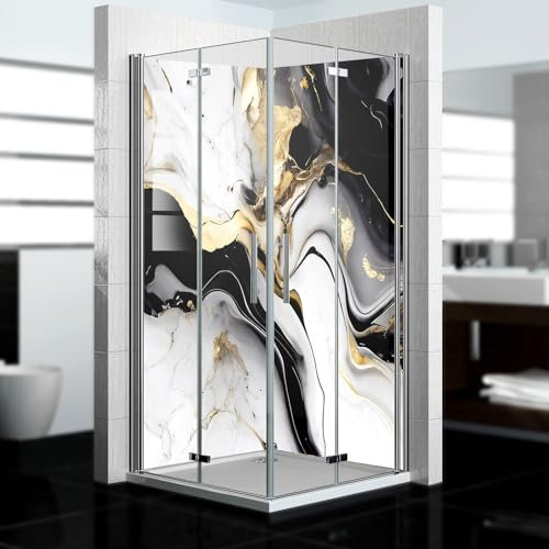 dedeco Eck-Duschrückwand wasserfest Motiv: Marmor V17, UV-Lack glänzend, 2 x 90x200 cm, Badrückwand zum Fliesenersatz, als Dekorwand, Wandverkleidung und Duschplatte aus Aluminium - Made in Germany