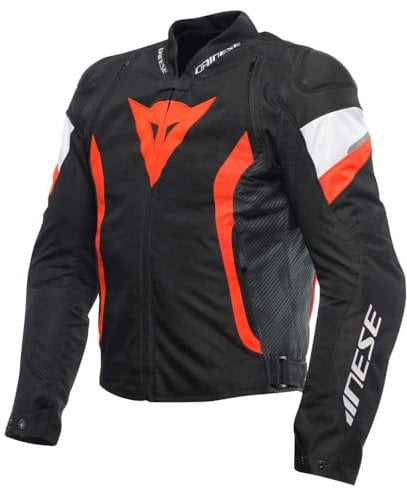 Dainese - Avro 5 Tex Jacket, Stoff-Motorradjacke mit Schulterprotektoren, Mann, Schwarz/Fluo Rot/Weiß, 48
