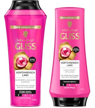 Gliss Shampoo Verführerisch Lang (250 ml), Haarshampoo mit Biotin-Komplex & Pfingstrose, Pflegeshampoo & Spülung Verführerisch lang (200 ml), Haarspülung Conditioner pflegt