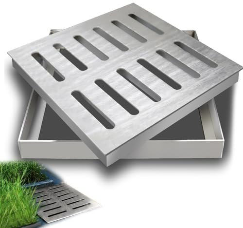 howay Coperture di scarico, scarico quadrato a pavimento in acciaio inossidabile 304 per esterni, griglia quadrata con telaio inferiore per giardini (dimensioni: 30 x 30 x 2 cm)