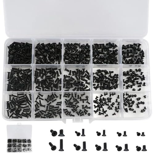 Lot de 450 vis à micro-boulons pour ordinateur portable, 15 tailles, pour ordinateur portable, PC, monture de lunettes, montres, noir