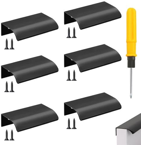 YEYIT Black 6 Pcs 80mm Hidden Wardrobe Handles, Aluminium Alloy Finger Edge Pulls for Kitchen Bathroom Living Room