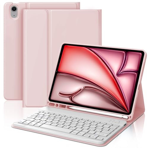 JADEMALL Custodia Tastiera iPad Air 11 M3/M2 2025/2024, Italiano QWERTY Tastiera Bluetooth Rimovibile con Supporto Pencil per iPad Air 11 Pollici M2/M3 2024/2025, Rosa