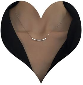 Cybche Boho Bent Bar Pendant Necklace Tube Bar Necklace Silver Round Tube Necklace Curved Bar Necklace Minimalist Choker Necklace Jewelry for Women and Girls