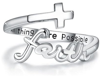 Hanaoops Ring Damen Verstellbar Offener Kreuz Ringe Glaube über Furcht Christliche Religiöse Schmuck Geschenke