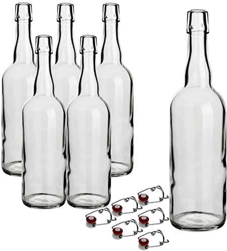 gouveo 6er Set Glasflaschen mit Bügelverschluss - Leere Bügelflaschen 750 ml zum Befüllen - Bügelverschlussflasche, Trinkflasche, Saftflasche (BFR750)