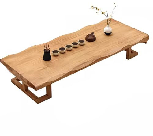 Couchtisch aus Massivholz, japanischer niedriger Tisch, Boden, Esstisch, Holztisch für Bodensitzstühle und Hocker, Empfangstisch (140 x 60 x 35 cm)