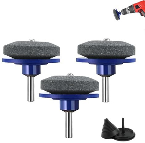 kurras Lawnmower Dull Blade Sharpener,Universal Lawn Mower Blade Sharpener, Lawn Mower Blade Balancer-Garden Tool Sharpener Sharpening Stones for Power Hand Drill (3PCS)