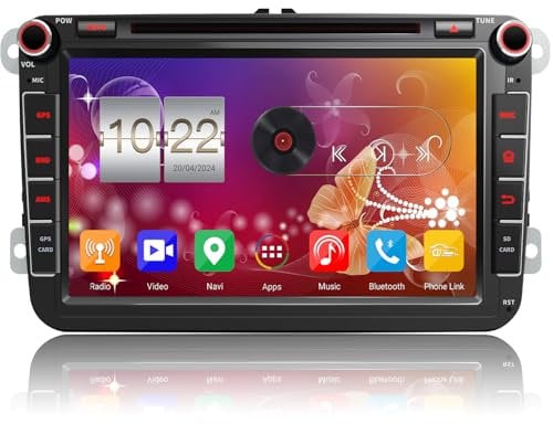 QIIKEN 8 4G+64G Android 13 Autoradio mit Navi für VW T5 Golf 5 6 Polo Sharan Seat Passat Tiguän, Doppel din Radio IPS Bildschirm Mediareceiver mit CarPlay Android Auto Bluetooth PDC RDS CD