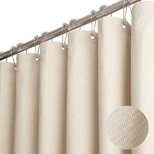 Votoko Tenda Doccia 180 x 200 cm, Antimuffa Impermeabile Tenda da Doccia, Tessuto in Poliestere Tenda Vasca da Bagno Lavabile in lavatrice con 12 Ganci, per Cabina Doccia Vasca (Beige)