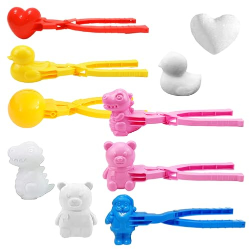 Zkaoai Winter Schneeball Maker, 6 Stück Schneeball Former, Sandball Schneeball Clip, Cartoon Schneeball Maker, Schneeballformer, Winter Schneeballzange Spielzeug Freien Spielen (E)