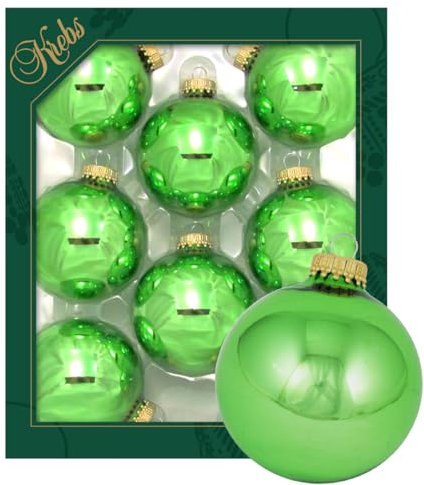 Krebs Glas Lauscha - Weihnachtsdekoration/Christbaumschmuck aus Glas - Unifarbende Kugeln Jade-Limetten-Glanz - Menge: 8 Stück - Farbe: Jadegrün - Größe: ca. 7 cm
