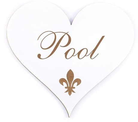 Dekolando Deko Türschild Herz - Pool - Schild 13 x 12 cm - Schilder Türschilder Namensschilder Wohnung selbstklebend Holzschild Tür Holzschilder