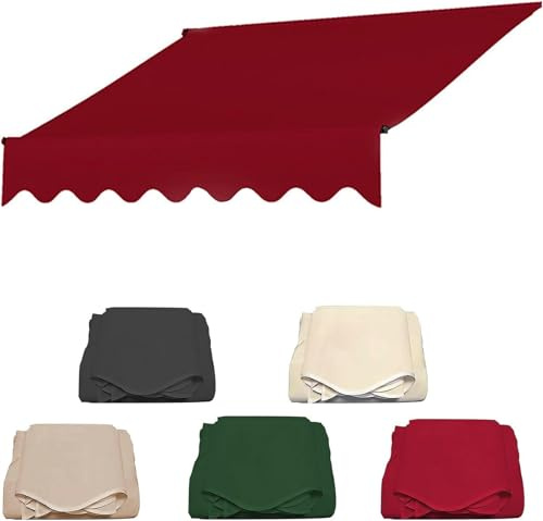 HOTAPEPU Markise Balkon Ohne Bohren, Klemmmarkise,balkonmarkisen Höhenverstellbare Sonnenschirm-überdachungsleinen 280g Polyester Wasserdicht Schattenabdeckung-Rot||2.5m