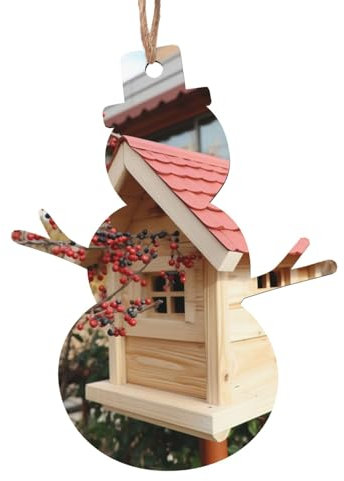 Rustikaler Vogelfutterspender mit Beeren-Motiv, Weihnachts-Holzornamente, Weihnachtsbaum-Hängeornamente, Dekoration für Zuhause, Büro, Party