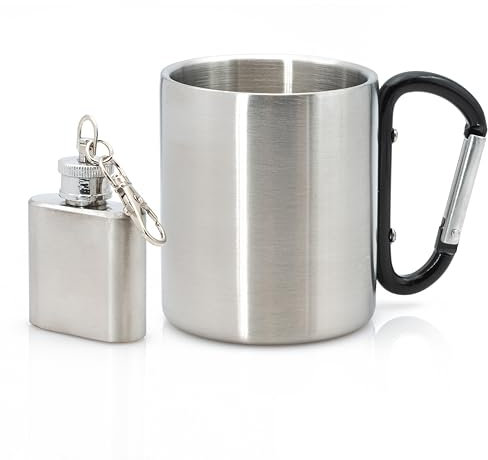 Wander Set – Tazza in acciaio inox con moschettone e mini fiaschetta