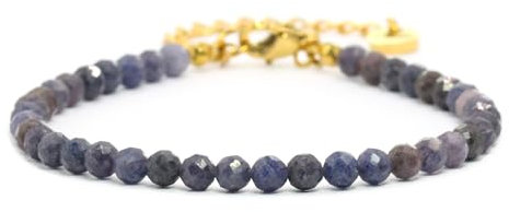 Echtes Saphir Edelstein Armband mit facettierten 4mm Perlen - Länge verstellbar - Heilstein Schutzstein Edelsteinarmband Glücksbringer Talisman Geschenk (Saphir, 16-21CM G)