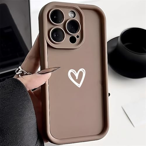 GXZJFC Love Heart Phone Case For iPhone 13 Case iPhone 11 16 Pro 12 14 15 Pro Max XR X XS 7 8 Plus SE Shockproof Soft Silicone Cover,Brown DF55,For iPhone 14 Pro