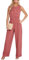 CUPSHE Damen Jumpsuit Rundhals Ärmellos Overall Plissee Weite Beine Playsuit mit Taschen Elegant Hosenanzug Rosa M