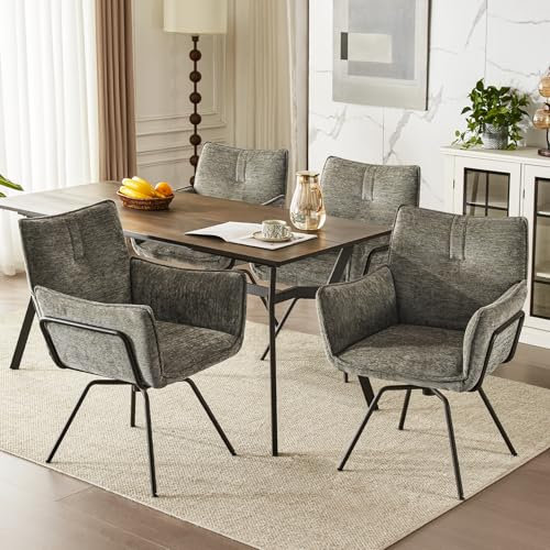 Hellove Akzent-Schreibtischstuhl, Esszimmerstuhl, Drehbarer Samt-Polsterstuhl mit Armlehnen, Mid-Century-Modern Stühle mit Stahlbeinen für Esszimmer, Küche, Wohnzimmer,Braun, 4er-Set