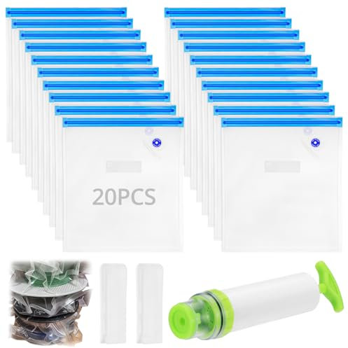 QWORK® 20 Stück 3D Drucker Filament Vakuumbeutel 30x34 cm mit Handpumpe & 2 Afdichtingsclips - Filament Aufbewahrung Kit zum Schutz vor Feuchtigkeit und Staub