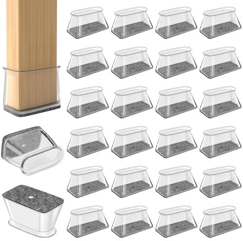 24 Pcs Chair Leg Floor Protectors Rectangle Furniture Pads Floor Protectors Furniture Sliders for Protecting Hardwood/Tile/Laminate Floors from Scratches and Noise Large Fit(Perimeter:125-150mm)
