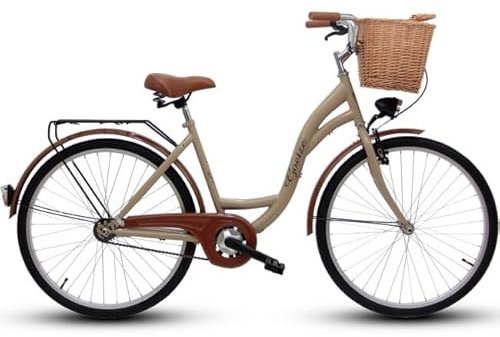 Goetze Eco Citybike 26/28 Zoll Damenrad | Tiefeinsteiger | Rücktrittbremse & V-Bremse | LED Licht | Gepäckträger | Komfortsattel | Lenkerkorb & Schutzbleche