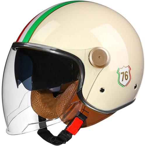 CUCKQUIC Motorradhelm,Jethelm Mit Visier,DOT/ECE-Geprüft,3/4-Motorradhelm,Mit Offenem Gesicht Und Visier,Unisex BEIGE~2,XL=61~62cm