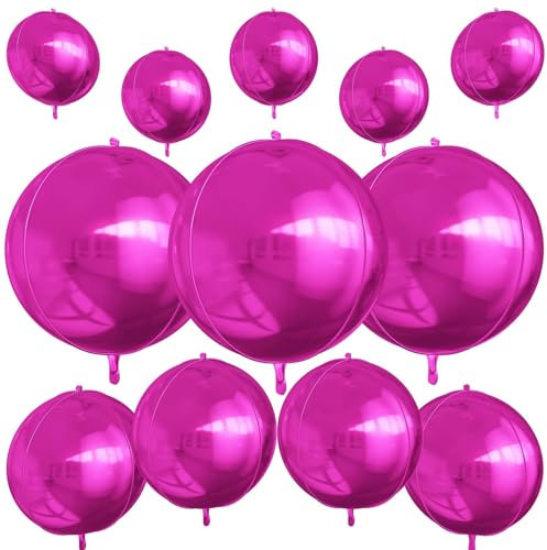 12 palloncini rotondi in lamina rosa acceso, 55,9 cm, 38,1 cm, 25,4 cm, 4D, palloncini a elio, rosa metallizzato, per compleanni, lauree, matrimoni, anniversari, Capodanno, discoteca, balli scolastici