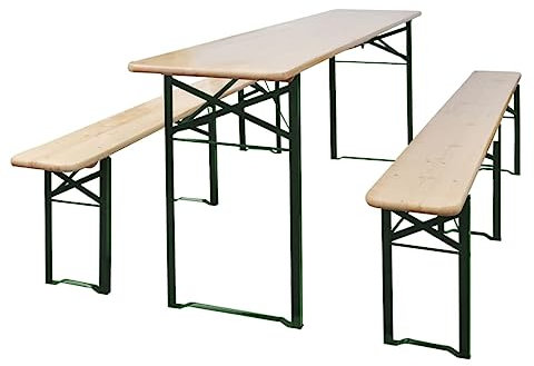 LAPOOH Biertisch mit 2 Bänken Klappbar 220 cm Tannenholz, Gartentisch, Terrassentisch, Esstisch Garten, Balkontisch, Gartenesstisch, Gartenmöbel, Partytisch - 42207