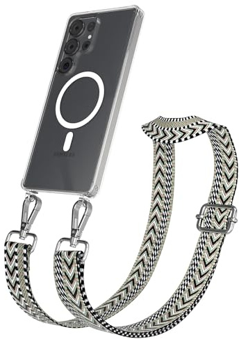 EAZY CASE Handykette - Verstellbares Taschenband kompatibel mit Galaxy S25 Ultra, Schulterriemen, Handykordel mit Silikon Hülle, Qi Charging kompatibel, Umhängetasche, Grün Schwarz Silber