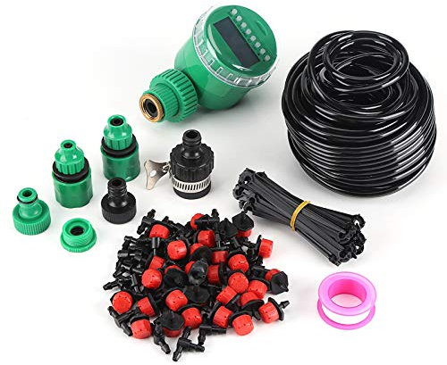 PlSelf - Tubo da giardino da 25 m, micro irrigazione a goccia con timer, kit di fiori per bonsai in vaso di frutta