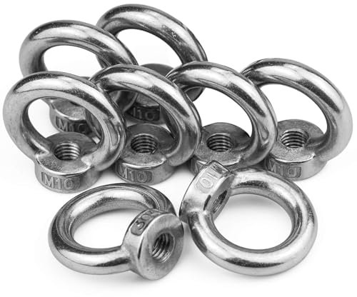 8 dadi ad anello M10, portata 260 kg, in acciaio inox 304, lucidato, dado con occhiello
