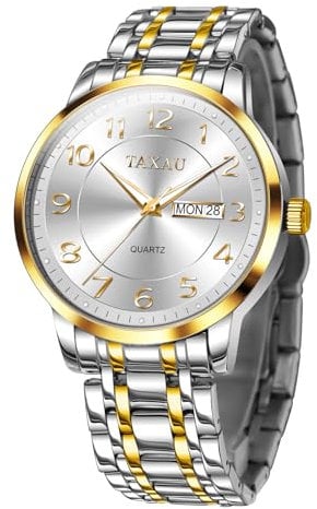 Taxau Weiß Herrenuhren Edelstahl Watcehs Männer Casual Watches for Men Silber Und Gold Uhren Business Mode Uhren Wasserdicht Leuchtend Mit Datum