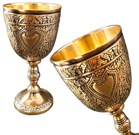 HIGHSTREET NAUTICAL Antiker massiver Messingkelch, Vintage-Stil, antiker goldener römischer Trinkkelch, Weinkelch, Vintage-Kelch, Weinbecher – Renaissance-Mittelalter-Geschenk