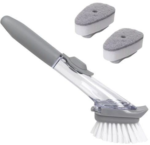 Dish Brush Scrubber with Handle Soap Dispenser,Scrub Brushes for Cleaning
