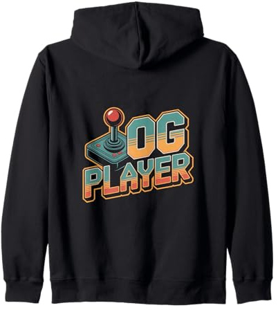OG Player Retro Arcade Joystick Classic Gamer Zip Hoodie