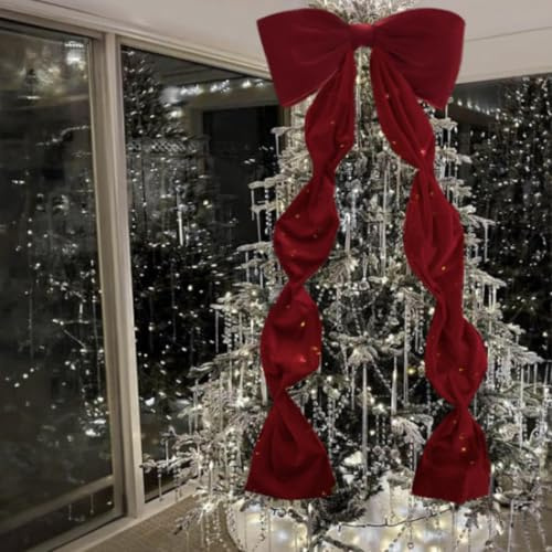 Velvet Ribbon Bows Christmas Tree Decorations180x50cm Christmas Tree Topper | Posable Red Bow Large Long Bow Chris-mas Trees Top For Trees Home Party Front Door Wreath Garland Holiday Decor