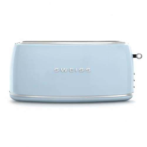 SWEISS Toaster GRV6 Vintage, 2 Toastschlitze, 6 Leistungsstufen, Auftaufunktion, Baguette-Funktion, schnelles und gleichmäßiges Toasten, leicht zu reinigen, Krümelschublade, Blau, 1500 W