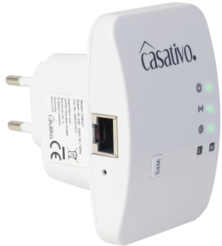 Casativo Mini-WLAN-Repeater 300 Mbit/s mit WPS-Funktion – WiFi-Verstärker mit LAN-Anschluss & 2,4 GHz – Einfache Einrichtung