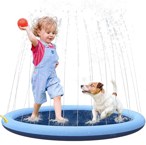 Splash Pad für Kinder, Wassersprinkler mit Antirutschfunktion, 100CM Sprinkler Wasser-Spielmatte, Sommer Outdoor Garten Kinder Spielzeug, Sprinklerpool für Kinder, Hund und Haustiere (Blau)